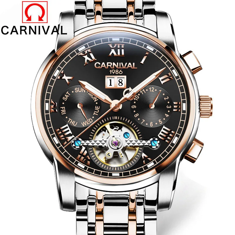 Карнавальные Мужские автоматические механические часы Tourbillon Мужчины Скелет