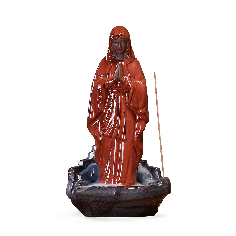 Керамическая Статуя Девы Марии Иисуса Христос, статуэтка для благовоний, держатель для благовоний, палочка для благовоний, курильница+ 10 конусов для благовоний