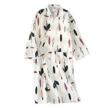 Новинка, летнее кимоно с свежими листьями, женские халаты, марлевые хлопковые тонкие повседневные женские ночные рубашки, японские халаты