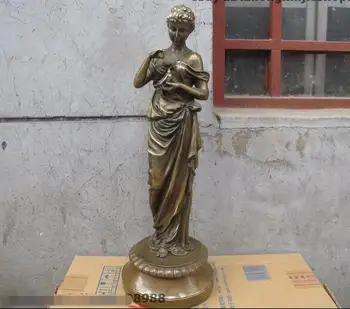 

23"Western Bronze Copper Beautiful woman holding a dove of peace ART Sculpture