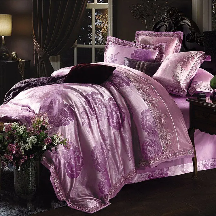 Buy Purple Jacquard silk bedding sets king queen 4pcs