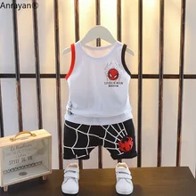 Летняя детская одежда для маленьких мальчиков и девочек; жилет с рисунком; шорты; одежда для малышей; повседневные спортивные костюмы для детей; рубашки для малышей; комплекты