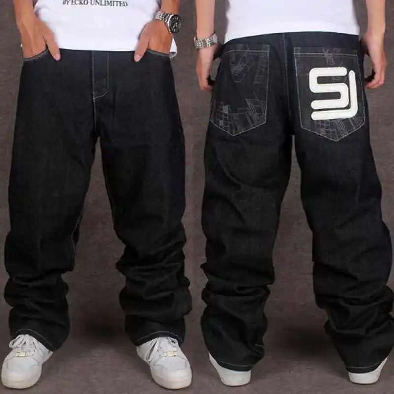 Mens Black Baggy Jeans Hip Hop Designer Brand Skateboard Pants Loose