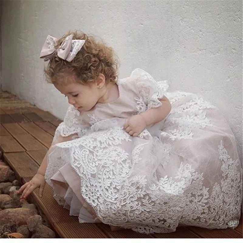 Белые платья цвета слоновой кости с цветочным узором для девочек; бальное платье из фатина с кружевом и короткими рукавами; Пышное Платье для девочек; Очаровательное платье; Vestido De Daminha - Цвет: Белый