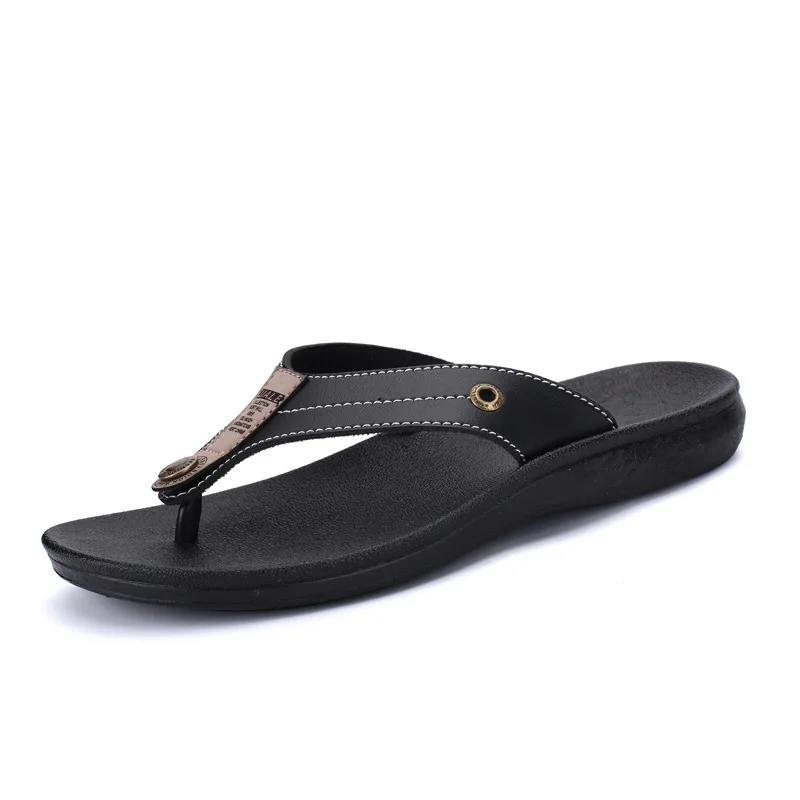 

New Men Slippers Men PU Leather High Quality Summer Slippers Men Fashion Trend Sandals Breathable Non-slip Flat Beach Shoes Men