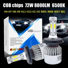 2pcs H7 H4 LED H11 H1 H3 9005 9006 LED Car Headlight Bulb 72W 8000LM