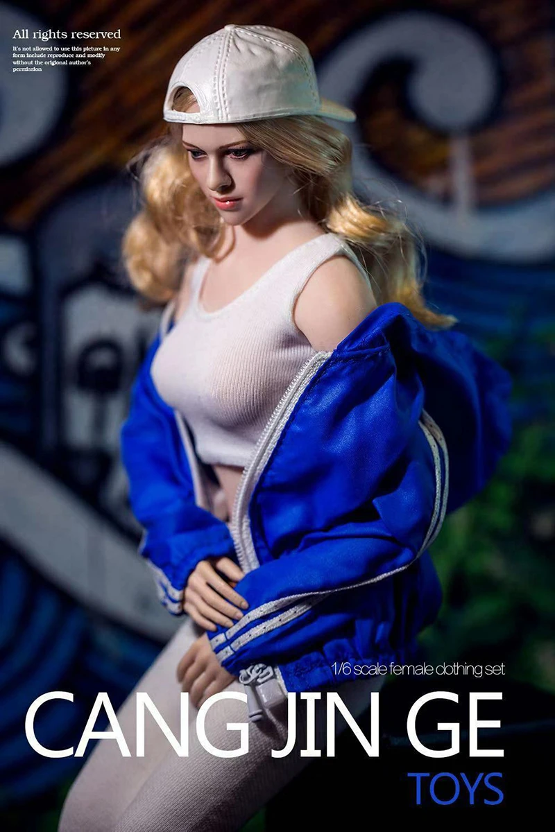 Sexy 1:6 Scale Female figure Clothes Suit Blue Sportswear Jacke & white vest +pants Costume clothing Set  F 12"Female   Body