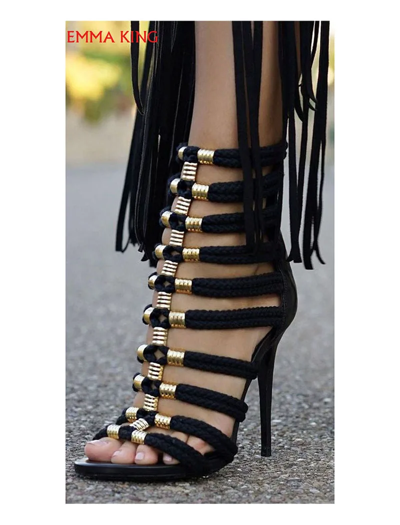 

New Fashion High-heeled Sandals Metal Thin Belt Combination Waterproof Platform Hollow Stiletto Shoes Women Trendy Heels Ladies
