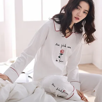 

New Print Female Pajamas Set Sleepwear Women Cotton Pyjamas Suit Flower Nightwear M L XL XXL
