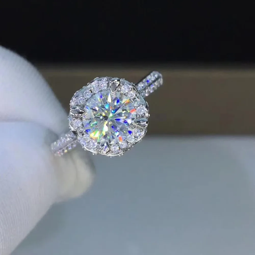 1ct карат моиссанит роскошная Корона Свадебные Кольца для женщин 925 серебро