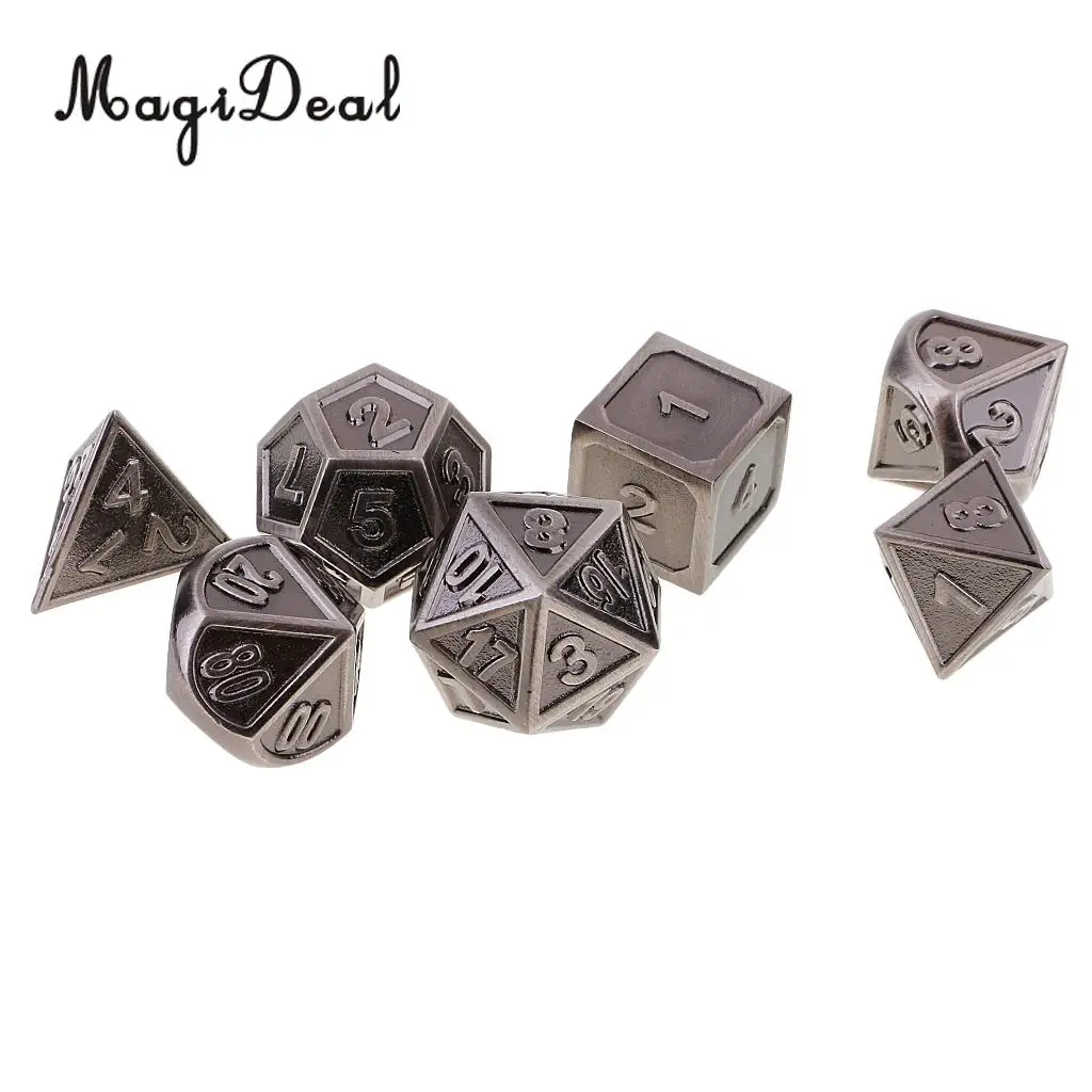 MagiDeal High Qaulity Zinc Alloy Multi Sided Dices 7 Dice Set For D&D DND MTG RPG Gaming Home Birthday Party Games Supplies