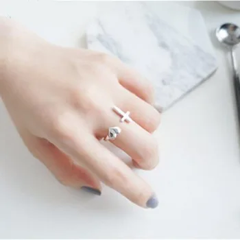 

Korean version of 925 sterling silver cute fashion heart cross silver open ring female fashion tide high quality jewelry