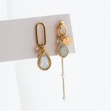 Модная Асимметричная жемчужная Женская Сережка-гвоздик, Геометрическая Смола, длинные серьги с кисточками, популярные циркониевые Кристальные серьги-гвоздики для женщин