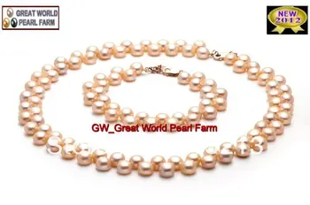 

FREE SHIPPING Natural 7-8MM Oblate AAA Natural Pink pearl Set