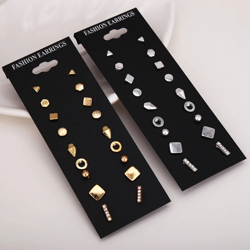 

9 Pairs Pack Set Mixed Ear Stud Small Unique Design Vintage Earrings Set Women Punk Geometric Fashion Ear Stud Simple JewelryV1