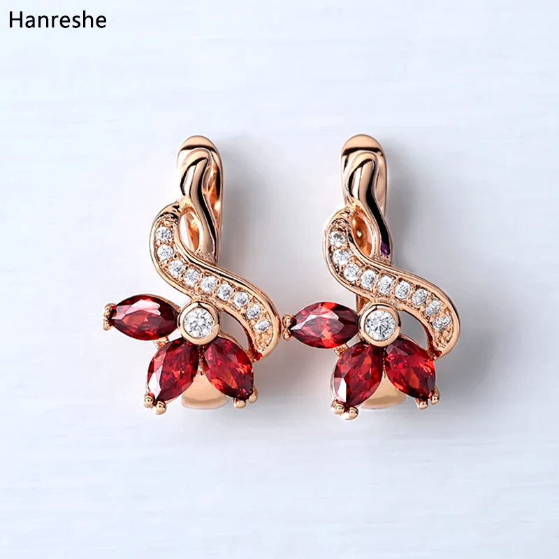 

HANRESHE Rose Gold Earring Trendy Party Blue Red Stone Earring Shaped Copper Stud Earring Womens Girl Round Fashion Jewelry Gift