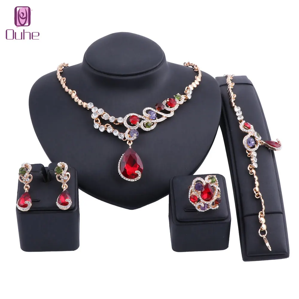

Women's AAAAA Cubic Zirconia Gold Color Necklace Earring Bracelet Ring Jewelry Set Fashion Prom Bridal