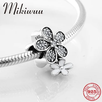 

925 Sterling Silver Shiny crystal CZ white enamel flower Pendant fine charms Jewelry making Fit Original Pandora Charm Bracelet