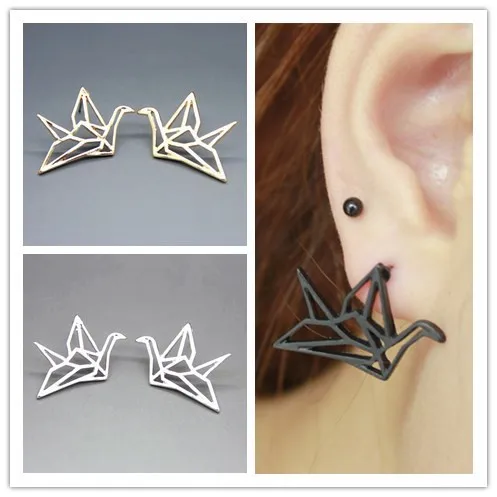 

free shipping 6 pairs/lot fashion jewelry metal hollow out bird the cranes earrings for women