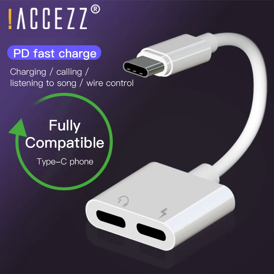 ACCEZZ DAC usb type C адаптер для быстрой зарядки для Xiaomi huawei 3,5 мм разъем для наушников аудио Aux разъем двойной адаптер type-C