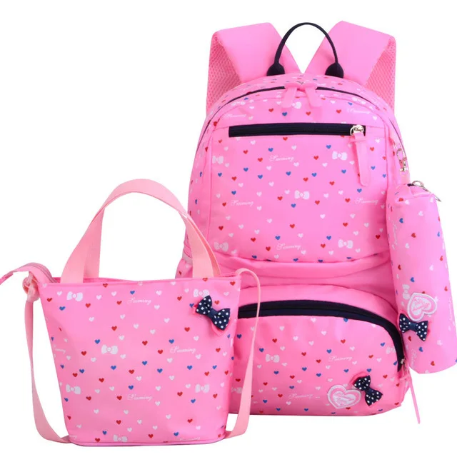 Детские школьные сумки для девочек подростков с принтом Рюкзак Школьные рюкзаки 3 шт./компл. сумка; походный рюкзак; прелестная сумка на ремне - Цвет: pink 3