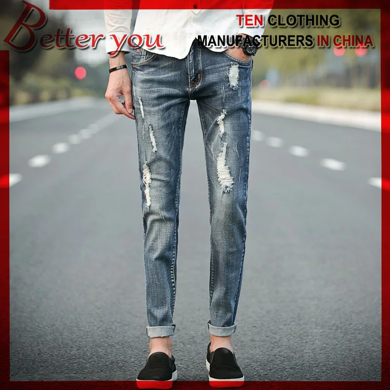 

Summer thin men's jeans nostalgic Washed Jeans Fashion jeans skinny elastic ankle-length pencil pants hollow cowboy