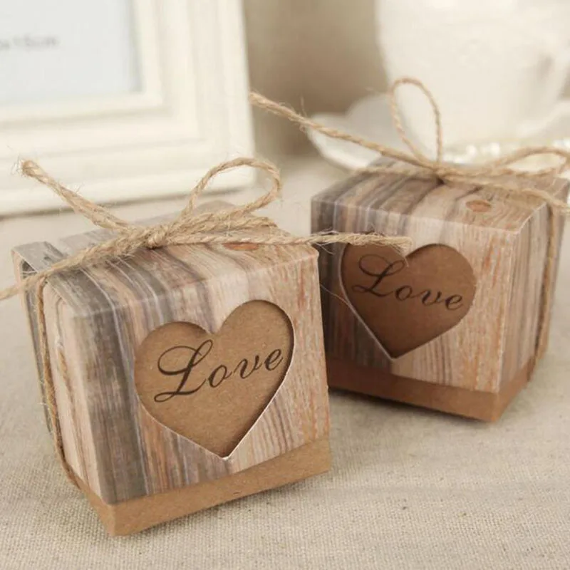 

10pcs/lot Wedding Favours Gift Boxes Love Heart Candy Packaging Box Kraft Paper Dragees Box