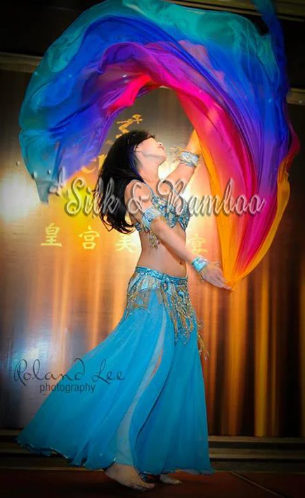 

turquoise-blue-purple-pink-orange, 1 piece 2.7m*1.1m(3 yard*45") hand painted belly dance silk veil, real flowy 5mm paj silk!