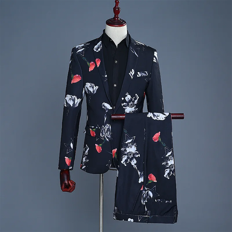 2019 men digital printing the groom dress suit suit The host MC studio theme suit Two pieces of