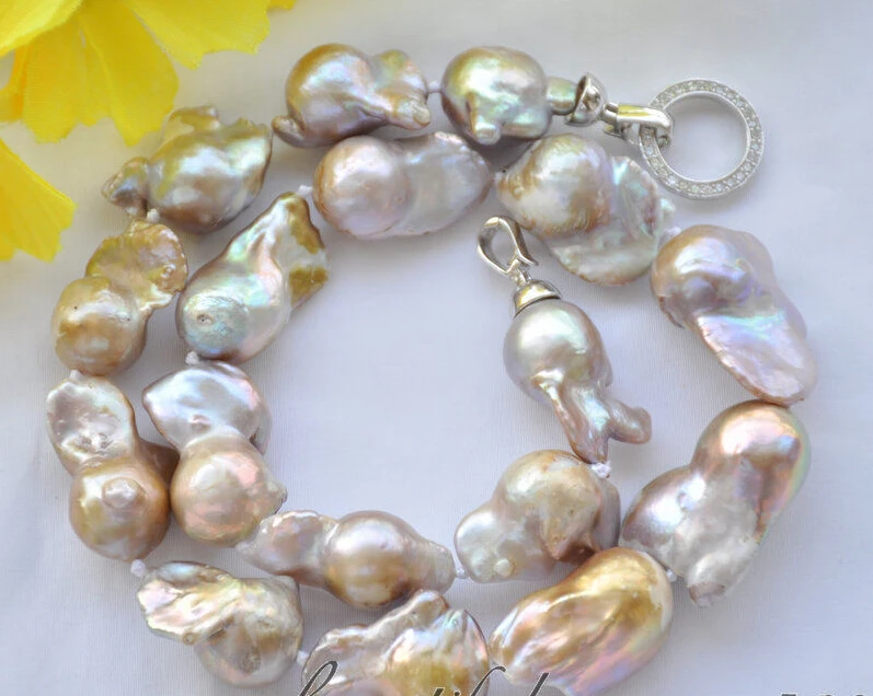 

>@@@@@ Az6701 30mm lavender baroque keshi reborn freshwater pearl necklace 18inch a -Top quality free shipping