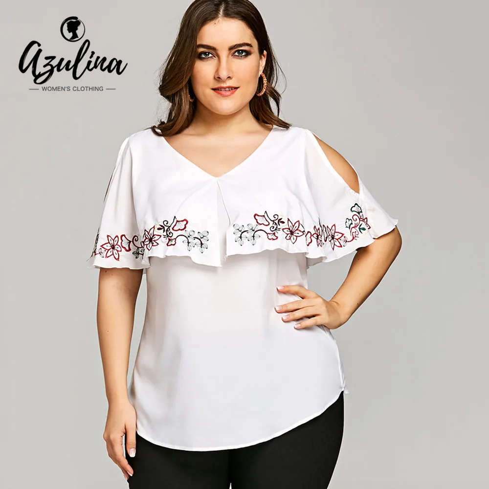 2019 plus size cold shoulder embroidery overlay blouse 2019 plus size cold shoulder embroidery overlay blouse