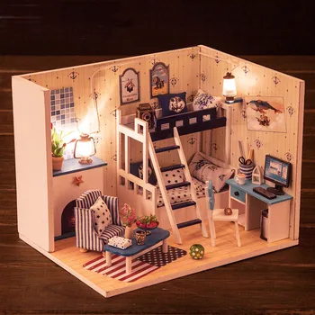 

Miniature Star Sky Dream Dollhouse Furniture Kits DIY Wooden Room Model Dolls House LED Lights Toys For Kids Birthday Xmas Gift