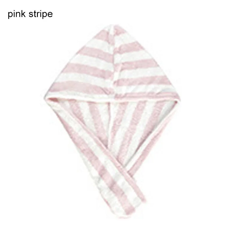 Полотенца для волос быстро высыхают 1 шт. портативные аксессуары для ванной комнаты сухая шапка для волос шапочка для душа микрофибра тюрбан для волос супер абсорбция - Цвет: pink stripe