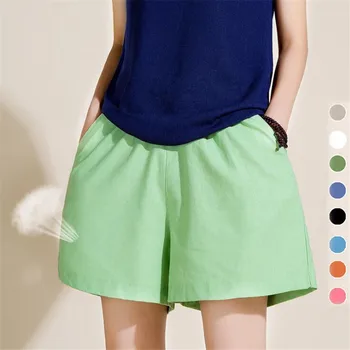 

YRRETY New Summer Shorts Women Elastic High Waist Short Fashion Loose Solid Cotton Linen Feminino Short For Women Shorts S-XXXL