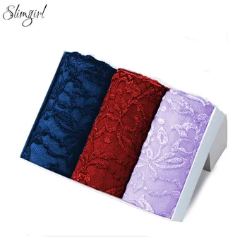 

Slimgirl Women's Sexy Lace Panties Solid High-waist Mesh Breathable Briefs 3 Pcs/lots Intimates Female Big Size Underwear