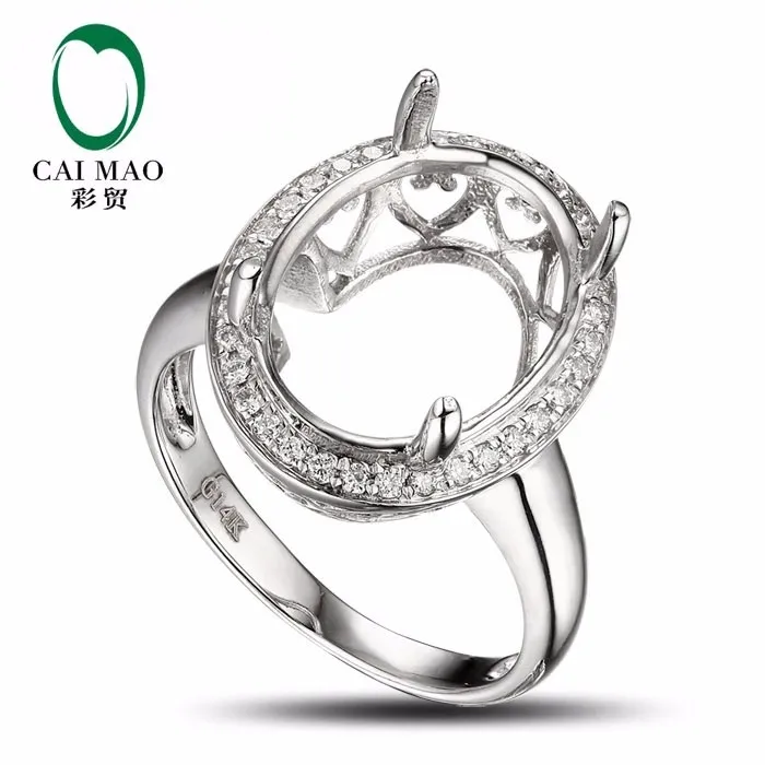 CaiMao овальным вырезом 9x13 мм кольцо Маунт Semi Настройки и 0.20ct Diamond 14 К Белое золото Gemstone Обручение кольцо Fine Jewelry