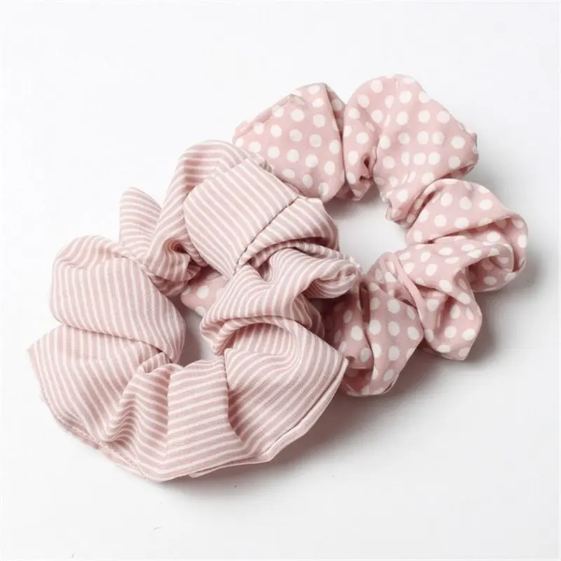 

2Pcs/Set Stripes Dots Elastic scrunchie Hair Accessories Velvet Ponytail Holder Hairband Hair Rope Tie Scrunchie Bulk Binyeo