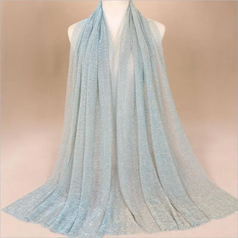 Мусульманский женский хиджаб с люрексом, блестящие шарфы, простая складка, Блестящий эластичный длинный модный шарф, шали - Цвет: Light Blue