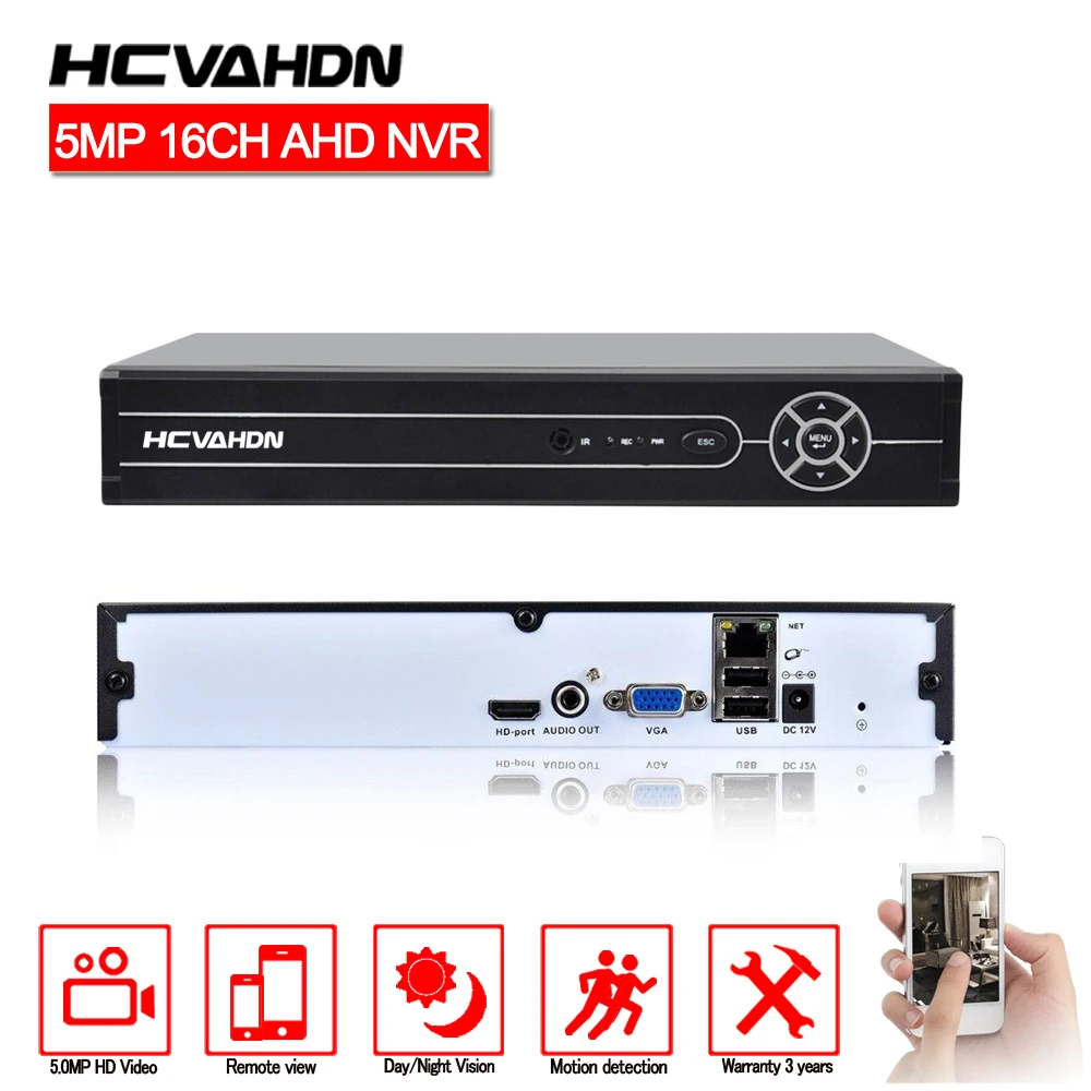 

HCVAHDN NVR 16CH 5MP H.265 CCTV NVR Security Video Surveillance Recorder 16CH 5MP 8CH 4MP 4CH HDMI Output Motion Detection