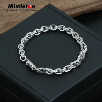 

Authentic 925 Sterling Silver Vintage Punk Locomotive Link 5mm Bracelet For Women & Men Jewelry