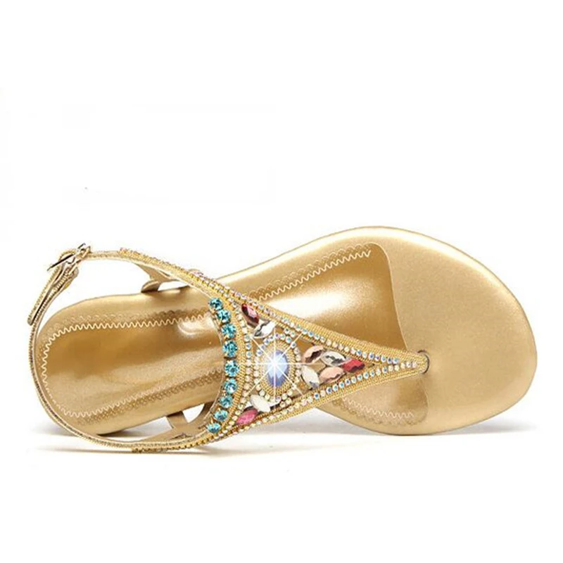 BEYARNE New Genuine Leather Rhinestone Gold Buckle Fashion Mid Heel Summer Shoes Girl Female Lady Women Sandals