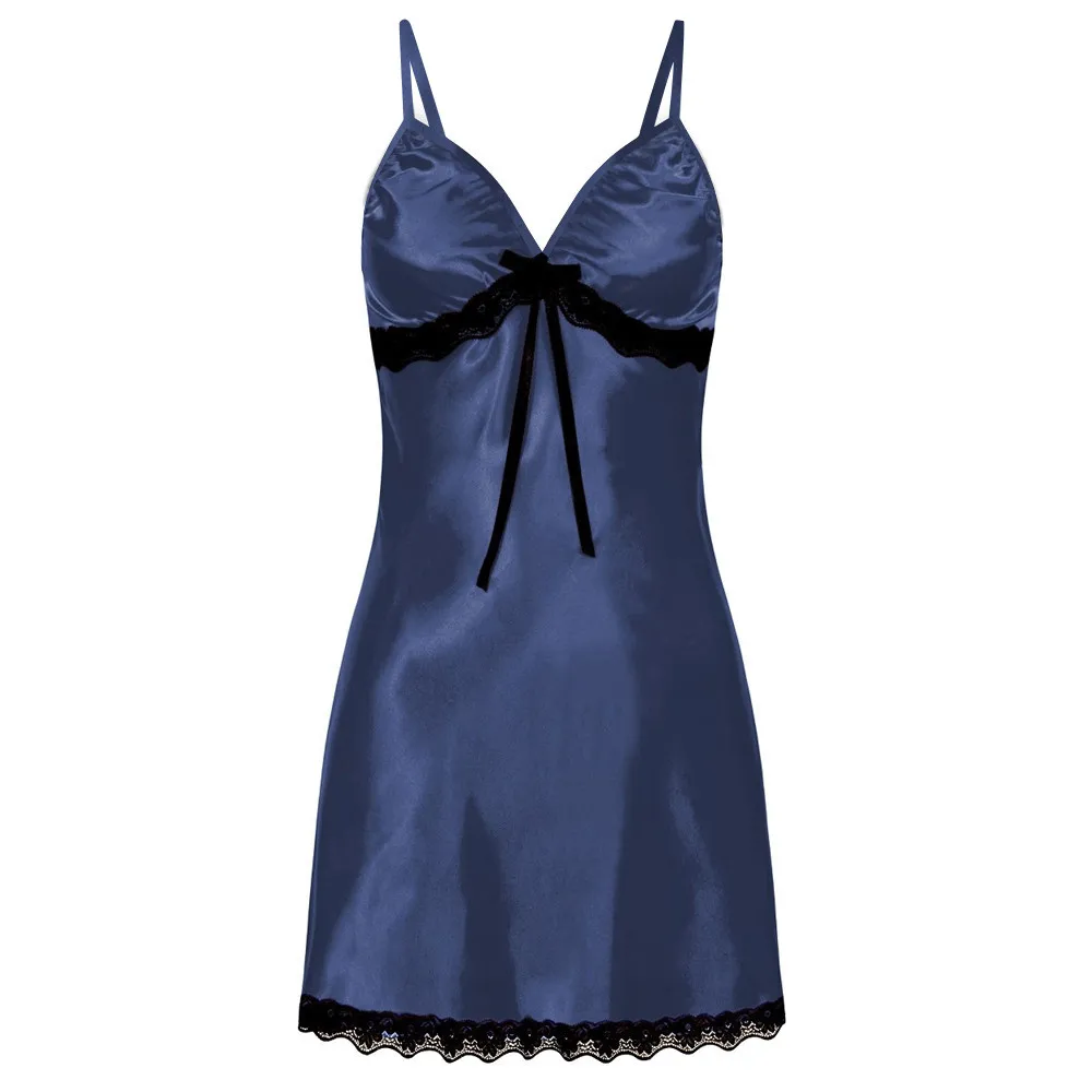 Кружевное женское Белье для сна размера плюс с бантом, соблазнительное нижнее белье, ночная рубашка, женский сексуальный костюм для сна, одежда для сна A3 - Цвет: Синий