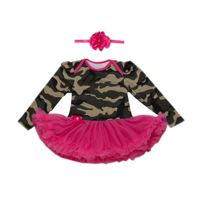 Комплект из 2 предметов, красное и зеленое платье-пачка для новорожденных девочек Повседневный наряд в стиле милитари для маленьких девочек повязка на голову для детей 0-24 лет - Цвет: Черный