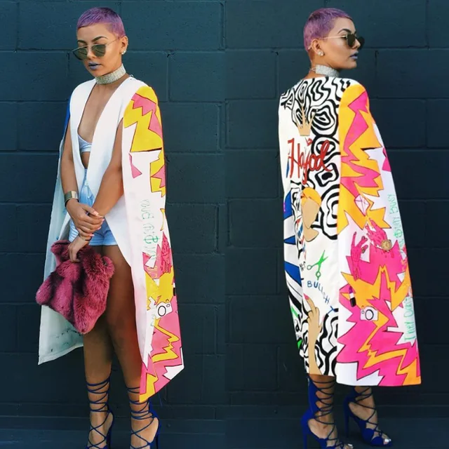 2017 New Fashion Trendy Womens Long Scarf Blazer Scrawl Printing Sleeve Street Punk Style 2017 New Fashion Trendy Womens Long Scarf Blazer Scrawl Printing Sleeve Street Punk Style