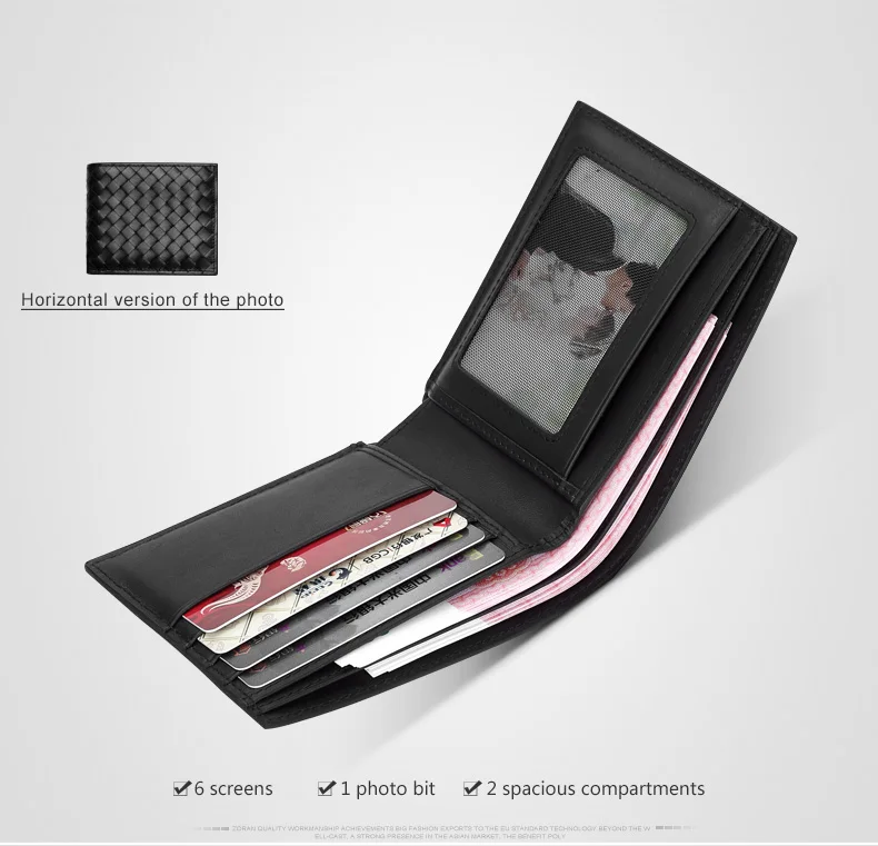 Men Wallets 100% Leather Top Baby Cow Leather Short money clip Fashion Woven Luxury Brand Wallet Simple Business 2021 New Spot