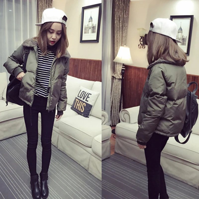 Lamb Fur Coat Short Down Parka Puffer Jacket Bubble Coat Korean Hat Kawaii Women Winter Coats Ropa De Invierno Para Mujer 2018