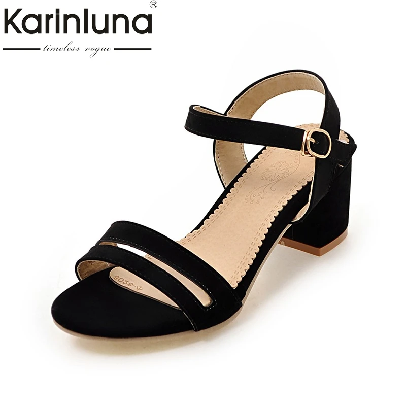 

KarinLuna 2018 Large Size 32-43 Ankle Strap Square Heels Summer Woman Shoes Sandals Leisure Office Black Sandal Shoes Women