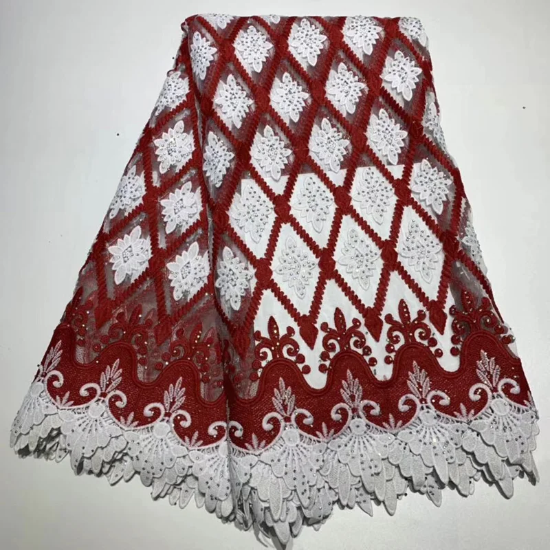 

high quality soft African French net lace fabric 5yards latest tulle lace with delicate embroidery and stones for party FAL011