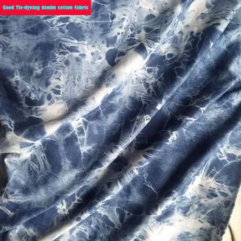 

Good Tie-dyed Denim Cotton fabric Middle Blue Stretch Denim Fabric Pattern Part Dyed Denim Sewing Material DIY Pants Clothing