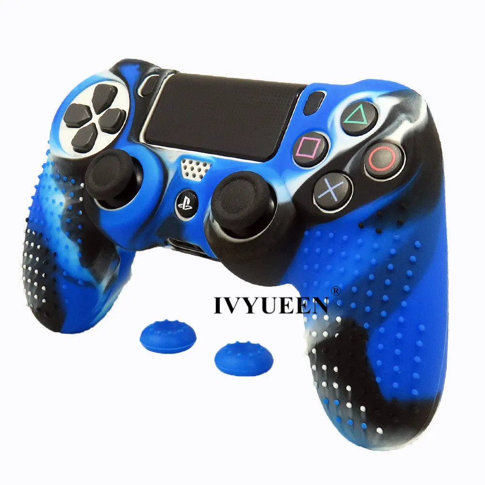 IVYUEEN высокое качество анти-скольжения силиконовый чехол для Dualshock 4 Игровые приставки PS4 Pro тонкий контроллер чехол с аналоговый стик шапки - Цвет: Blue Camo Case